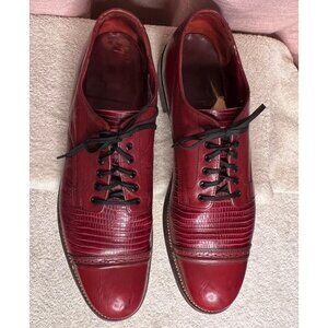 Stacy Adams Men Red Leather Dress Shoes Lizard Cap Toe Oxford Size 11.5D VTG